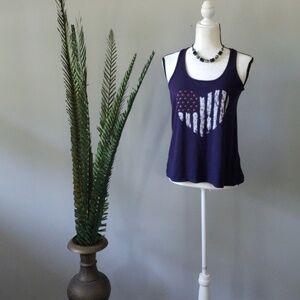 Mason + Mackenzie navy blue patriotic heart print tank